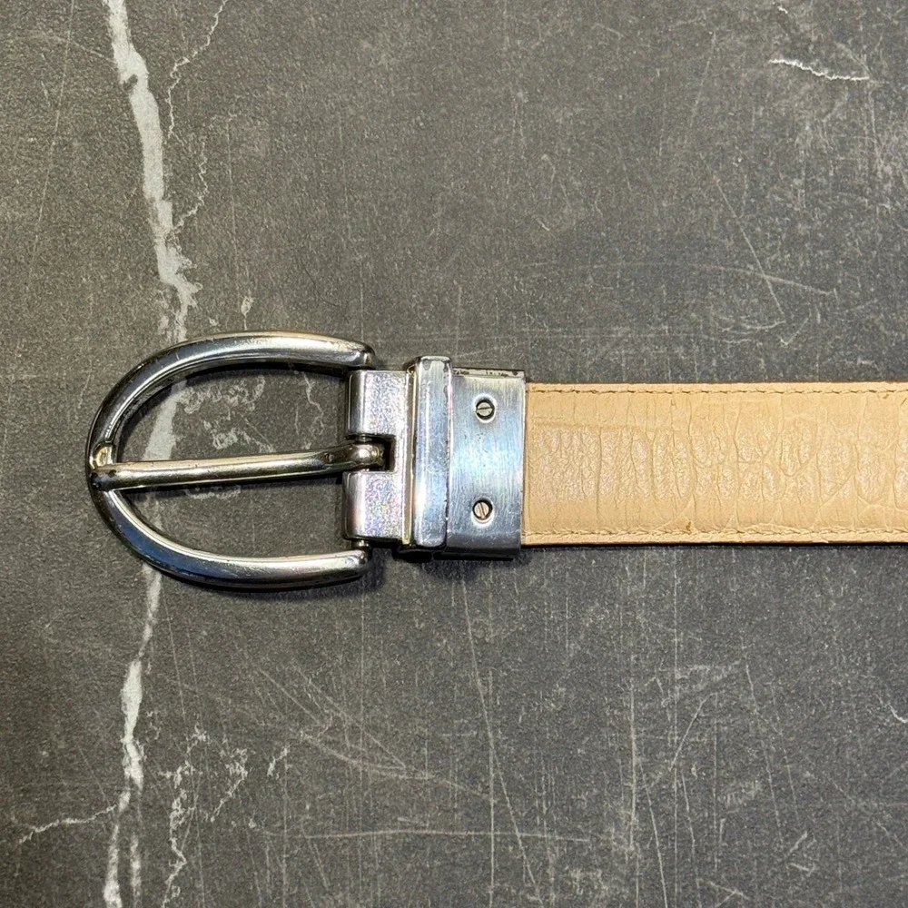 Lauren‎ Ralph Lauren Reversible Croc Embossed Belt Tan Cream Silver Buckle - 32